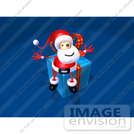 #60807 Royalty-Free (RF) Illustration Of A 3d Santa Sitting On A Blue Present - Version 1 by Julos