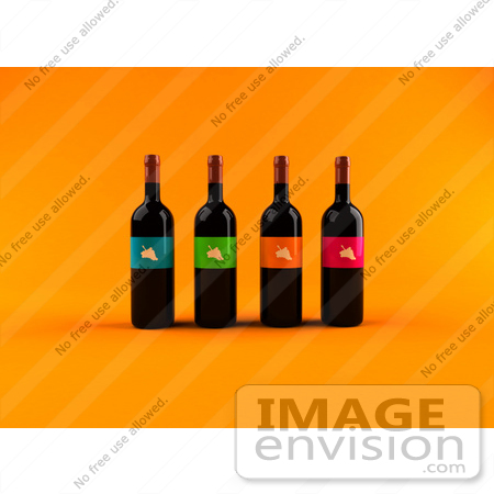 #60824 Royalty-Free (RF) Illustration Of A Row Of 3d Black Wine Bottles With Colorful Labels - Version 1 by Julos