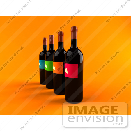 #60825 Royalty-Free (RF) Illustration Of A Row Of 3d Black Wine Bottles With Colorful Labels - Version 2 by Julos