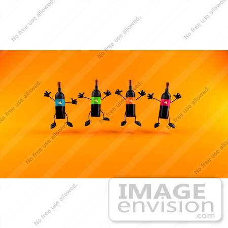 #60826 Royalty-Free (RF) Illustration Of A Happy Group Of 3d Black Wine Bottle Mascots Jumping by Julos