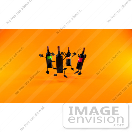 #60827 Royalty-Free (RF) Illustration Of A Circle Of 3d Black Wine Bottle Mascots Jumping - Version 4 by Julos