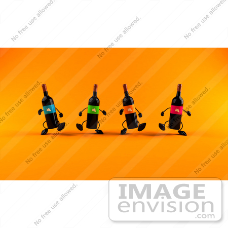 #60830 Royalty-Free (RF) Illustration Of A Group Of 3d Black Wine Bottle Mascots Walking Forward - Version 2 by Julos