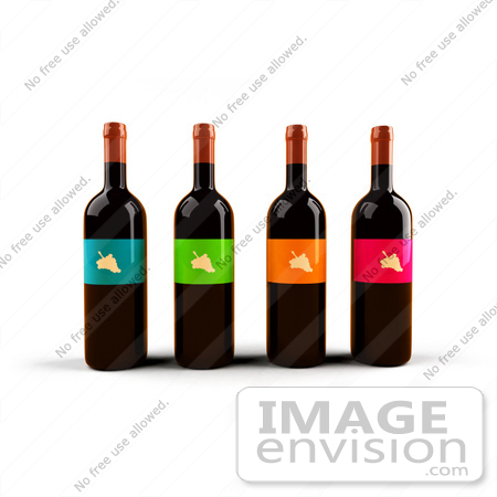 #60833 Royalty-Free (RF) Illustration Of A Row Of 3d Black Wine Bottles With Colorful Labels - Version 4 by Julos