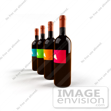 #60834 Royalty-Free (RF) Illustration Of A Row Of 3d Black Wine Bottles With Colorful Labels - Version 3 by Julos