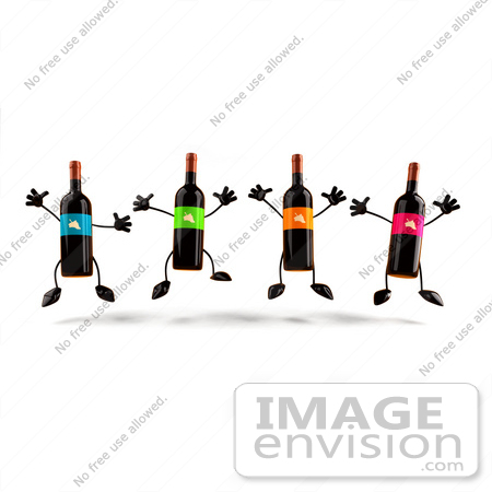 #60838 Royalty-Free (RF) Illustration Of A Row Of 3d Wine Bottle Characters Jumping by Julos