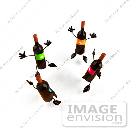 #60839 Royalty-Free (RF) Illustration Of A Circle Of 3d Wine Bottle Characters Jumping - Version 1 by Julos
