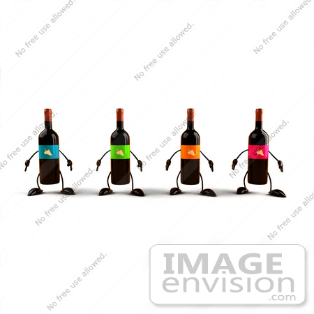 #60840 Royalty-Free (RF) Illustration Of A Row Of 3d Wine Bottle Characters With Colorful Labels by Julos