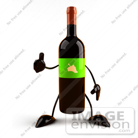 #60842 Royalty-Free (RF) Illustration Of A 3d Wine Bottle Character With A Green Label, Giving The Thumbs Up by Julos