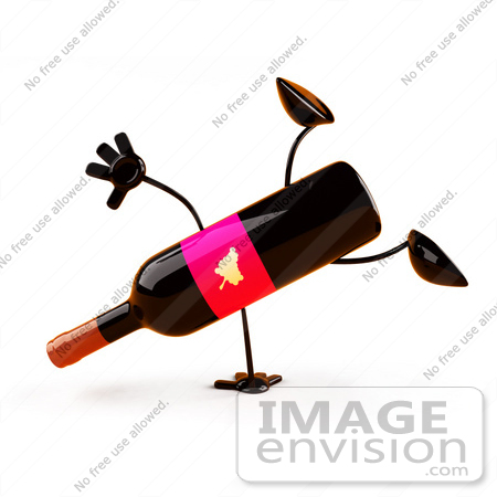 #60845 Royalty-Free (RF) Illustration Of A 3d Wine Bottle Character Doing A Cartwheel - Version 1 by Julos