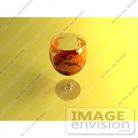 #60853 Royalty-Free (RF) Illustration Of A 3d Glass Of Red Wine With A World Atlas Printed On The Glass - Version 3 by Julos