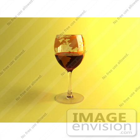 #60854 Royalty-Free (RF) Illustration Of A 3d Glass Of Red Wine With A World Atlas Printed On The Glass - Version 4 by Julos