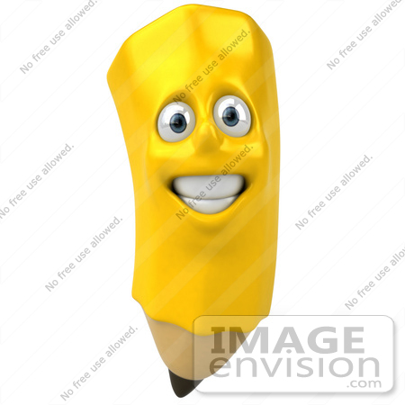 #60872 Royalty-Free (RF) Illustration Of A 3d Happy Yellow Pencil Character - Version 1 by Julos