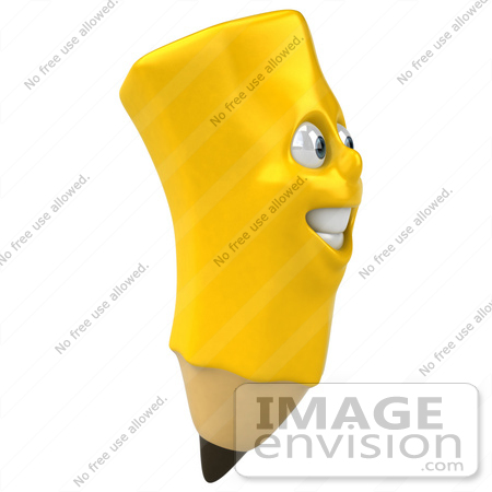 #60875 Royalty-Free (RF) Illustration Of A 3d Happy Yellow Pencil Character - Version 2 by Julos