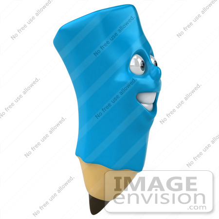 #60876 Royalty-Free (RF) Illustration Of A 3d Happy Blue Pencil Character - Version 2 by Julos