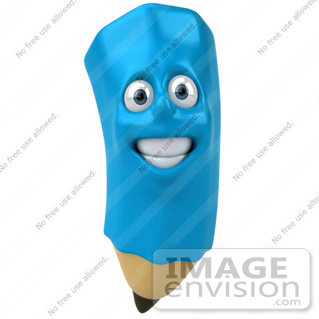 #60877 Royalty-Free (RF) Illustration Of A 3d Happy Blue Pencil Character - Version 1 by Julos