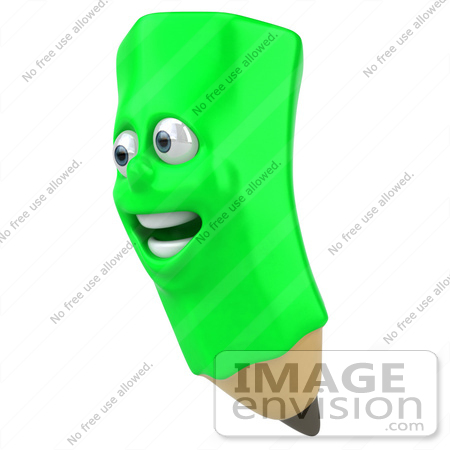 #60878 Royalty-Free (RF) Illustration Of A 3d Happy Green Pencil Character - Version 2 by Julos