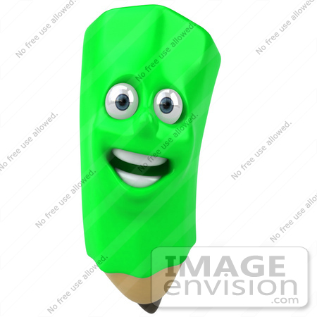 #60879 Royalty-Free (RF) Illustration Of A 3d Happy Green Pencil Character - Version 1 by Julos
