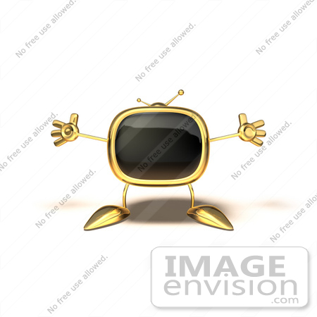 #60890 Royalty-Free (RF) Illustration Of A 3d Gold Television Mascot Holding His Arms Open - Version 5 by Julos