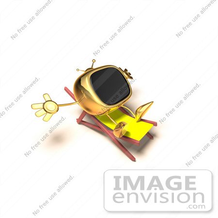 #60891 Royalty-Free (RF) Illustration Of A 3d Gold Television Mascot Sun Bathing - Version 3 by Julos