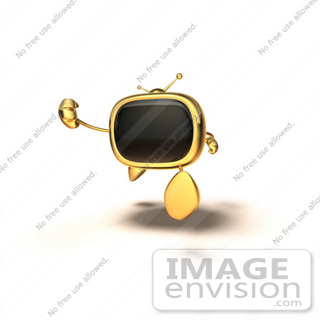 #60892 Royalty-Free (RF) Illustration Of A 3d Gold Television Mascot Running - Version 3 by Julos