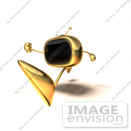 #60893 Royalty-Free (RF) Illustration Of A 3d Gold Television Mascot Running - Version 4 by Julos