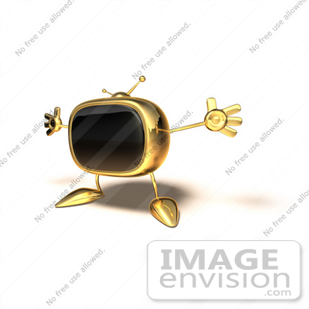 #60896 Royalty-Free (RF) Illustration Of A 3d Gold Television Mascot Holding His Arms Open - Version 4 by Julos