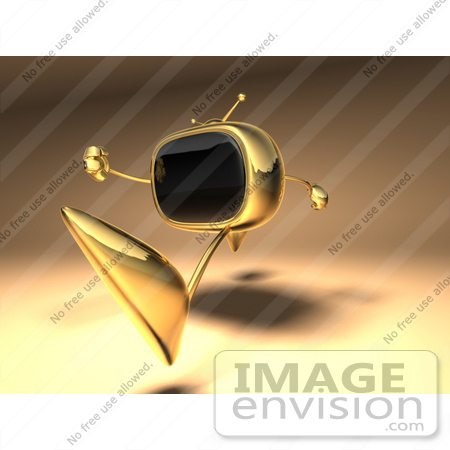 #60899 Royalty-Free (RF) Illustration Of A 3d Golden Television Character Running - Version 2 by Julos
