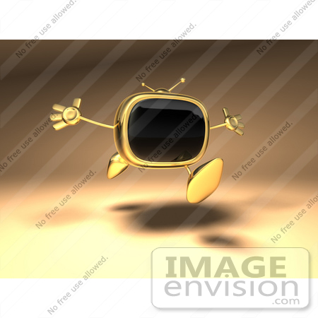#60901 Royalty-Free (RF) Illustration Of A 3d Golden Television Character Holding His Arms Open - Version 3 by Julos