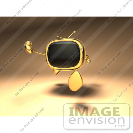 #60903 Royalty-Free (RF) Illustration Of A 3d Golden Television Character Running - Version 1 by Julos