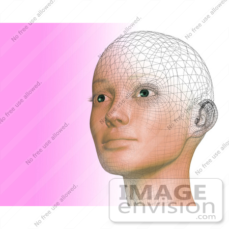 #60905 Royalty-Free (RF) Illustration Of A Futuristic Wire Frame Female Head Diagram Looking Up And Left - Version 2 by Julos