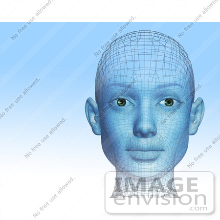 #60906 Royalty-Free (RF) Illustration Of A Futuristic Wire Frame Female Head Diagram Looking Forward - Version 1 by Julos