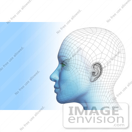 #60907 Royalty-Free (RF) Illustration Of A Futuristic Wire Frame Female Head Diagram Looking Left - Version 1 by Julos