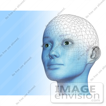 #60909 Royalty-Free (RF) Illustration Of A Futuristic Wire Frame Female Head Diagram Looking Up And Left - Version 1 by Julos
