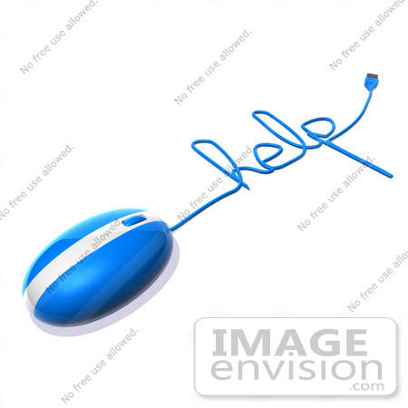 #60920 Royalty-Free (RF) Illustration Of A 3d Blue Computer Mouse With Cable Spelling HELP - Version 2 by Julos