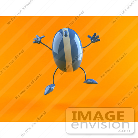 #60930 Royalty-Free (RF) Illustration Of A 3d Blue Computer Mouse Character Jumping - Version 1 by Julos