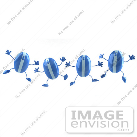 #60933 Royalty-Free (RF) Illustration Of A Group Of Blue 3d Computer Mouse Characters Jumping - Version 1 by Julos