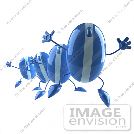 #60934 Royalty-Free (RF) Illustration Of A Group Of Blue 3d Computer Mouse Characters Jumping - Version 2 by Julos