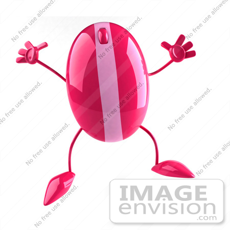#60941 Royalty-Free (RF) Illustration Of A 3d Pink Computer Mouse Character Jumping by Julos