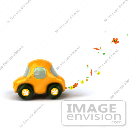 #60942 Royalty-Free (RF) Illustration Of A 3d Yellow Flower Power Car Character - Version 2 by Julos