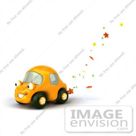 #60943 Royalty-Free (RF) Illustration Of A 3d Yellow Flower Power Car Character - Version 1 by Julos
