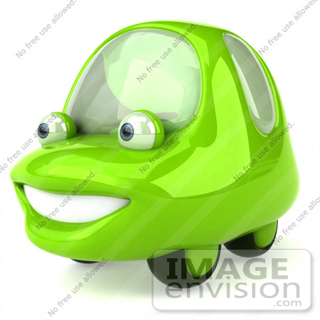 #60949 Royalty-Free (RF) Illustration Of A 3d Green Car Character Facing Left And Smiling - Version 2 by Julos