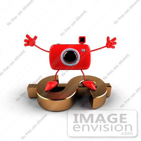 #60953 Royalty-Free (RF) Illustration Of A 3d Red Camera Boy Character Standing On A Gold Dollar Symbol - Version 3 by Julos