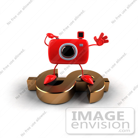 #60954 Royalty-Free (RF) Illustration Of A 3d Red Camera Boy Character Standing On A Gold Dollar Symbol - Version 1 by Julos