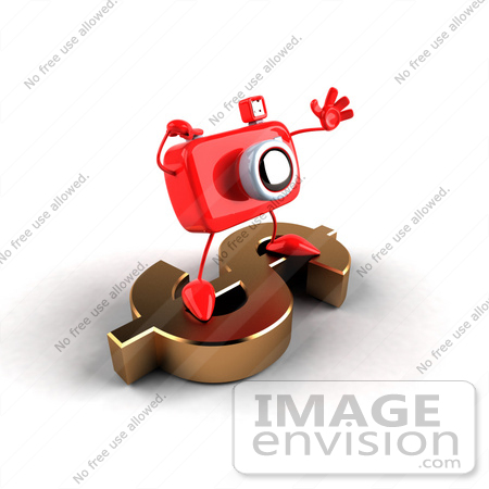 #60955 Royalty-Free (RF) Illustration Of A 3d Red Camera Boy Character Standing On A Gold Dollar Symbol - Version 5 by Julos