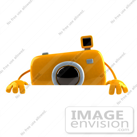 #60967 Royalty-Free (RF) Illustration Of A 3d Yellow Camera Boy Character Standing Behind A Blank Sign by Julos