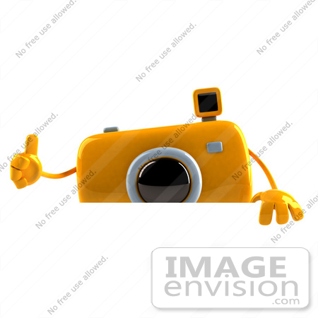 #60968 Royalty-Free (RF) Illustration Of A 3d Yellow Camera Boy Character Giving The Thumbs Up And Standing Behind A Blank Sign by Julos