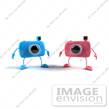 #60971 Royalty-Free (RF) Illustration Of Two 3d Blue And Pink Camera Boy Mascots by Julos