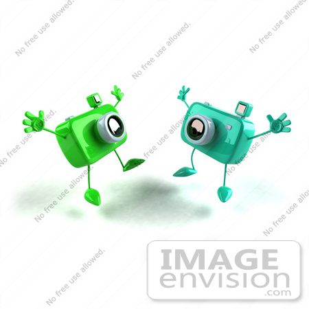 #60977 Royalty-Free (RF) Illustration Of Two 3d Green Camera Boy Characters Jumping - Version 3 by Julos
