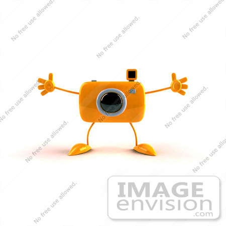 #60984 Royalty-Free (RF) Illustration Of A 3d Orange Camera Boy Character Holding His Arms Open by Julos