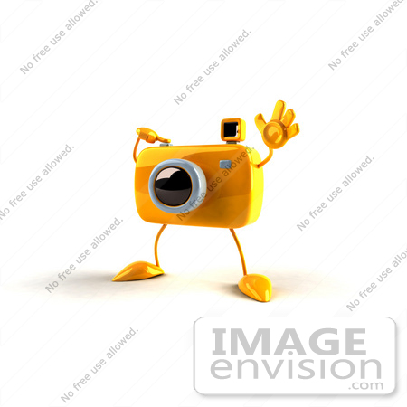 #60988 Royalty-Free (RF) Illustration Of A 3d Yellow Camera Boy Character Waving - Version 2 by Julos